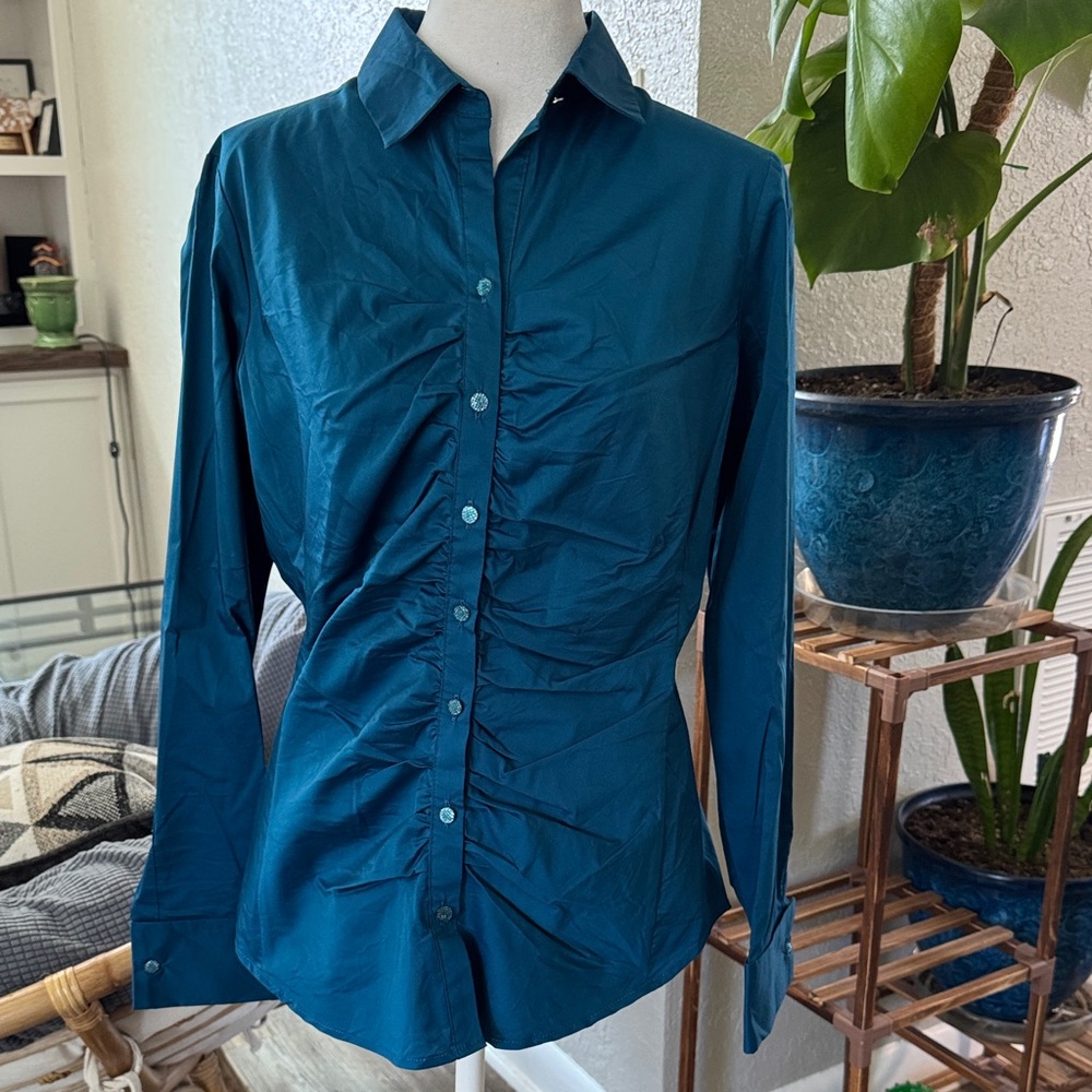 Elegant Teal Button-Down Women's Shirt